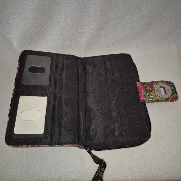 Vera Bradley Pink and Black Paisley Organizer Wallet 7.5" x 4.5" Excellent! - Picture 3 of 6